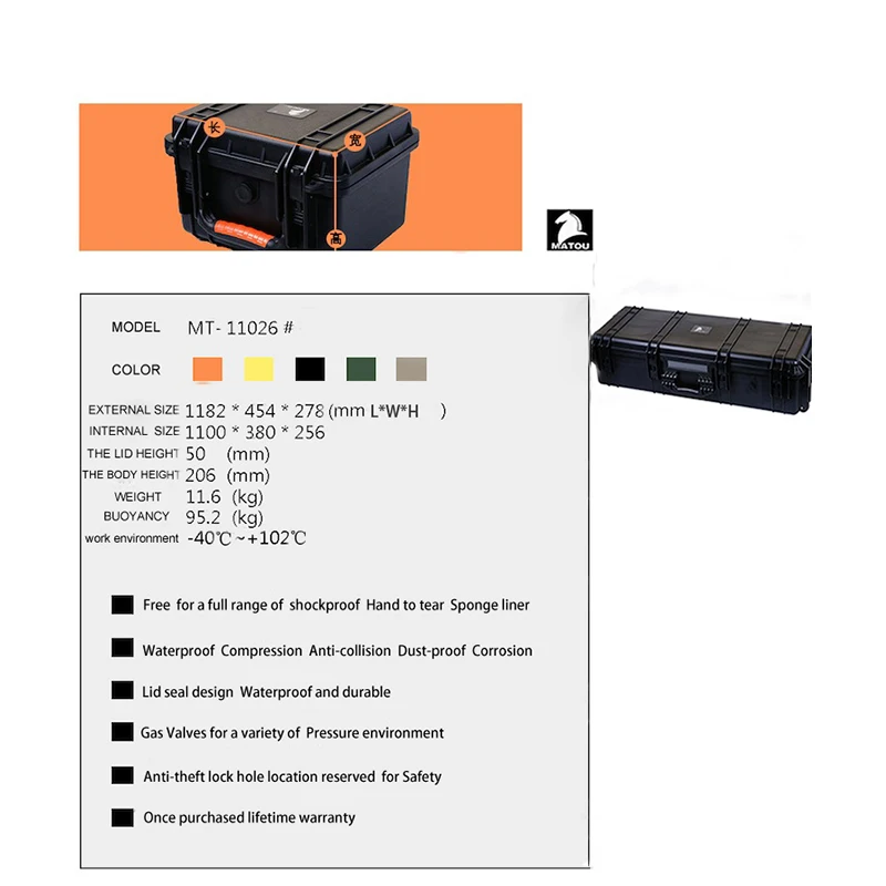 Waterproof Long Tool Case Impact Resistant Sealed Toolbox Photographic Equipment Camera Gun Storage With Pre-cut Foam