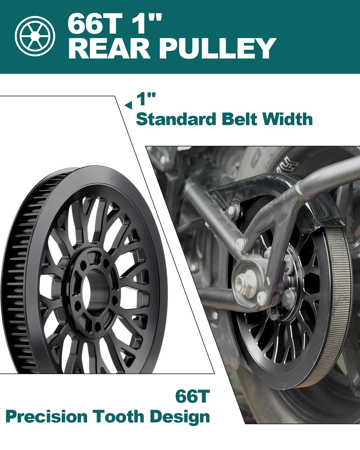 Rear Wheel Drive Belt Pulley 66T 1" Spoke for Harley 2007-2025 Softail, 2007-2017 Dyna, 2007-2008 Touring 4