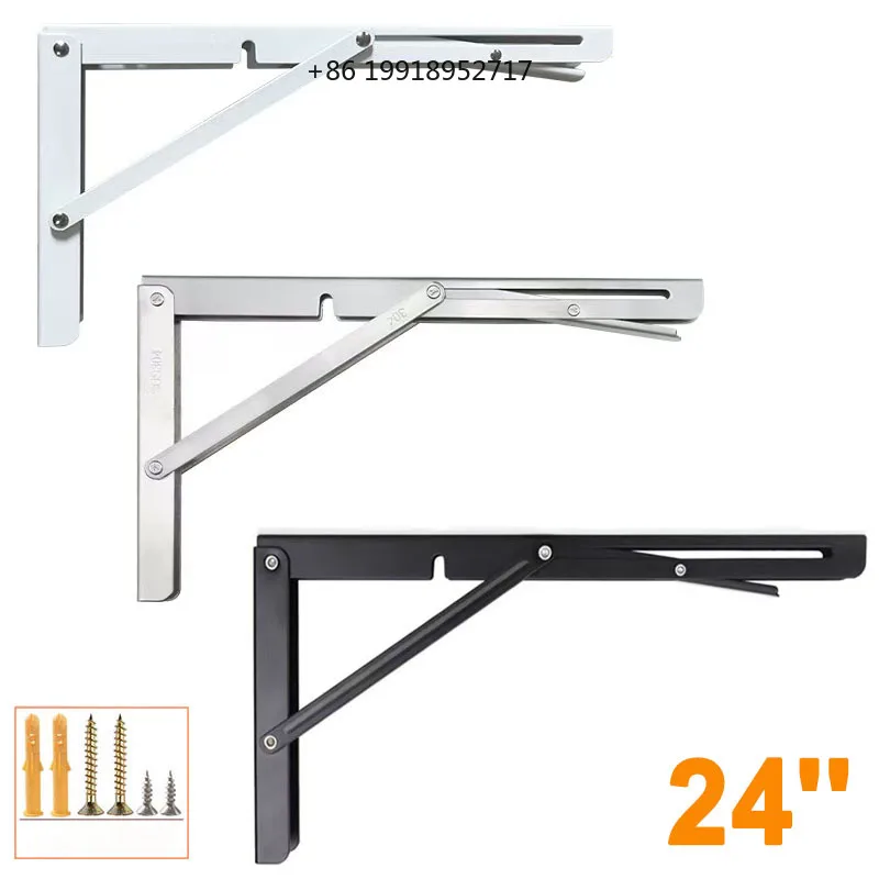 Folding Shelf Brackets 24inch Heavy Duty Collapsible Triangle Shelf Bracket DIY Wall Mounted Folding Table Hinge for Bench Table
