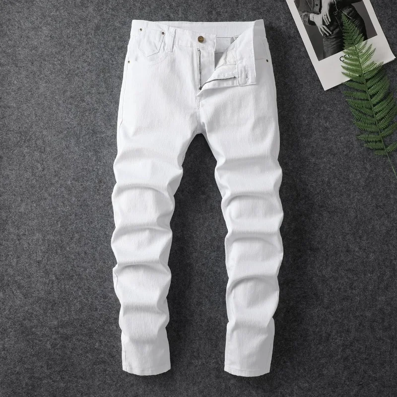 Spring New White Jeans Men's Slim Straight Elastic Denim Pants Fashion Korean All Match Comfortable Casual Male Trousers