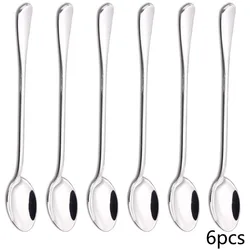 6PCS Stainless Steel Coffee Spoon Long Handle Ice Cream Dessert Tea Spoon For Picnic Drinkware Tableware Kitchen Set Supply