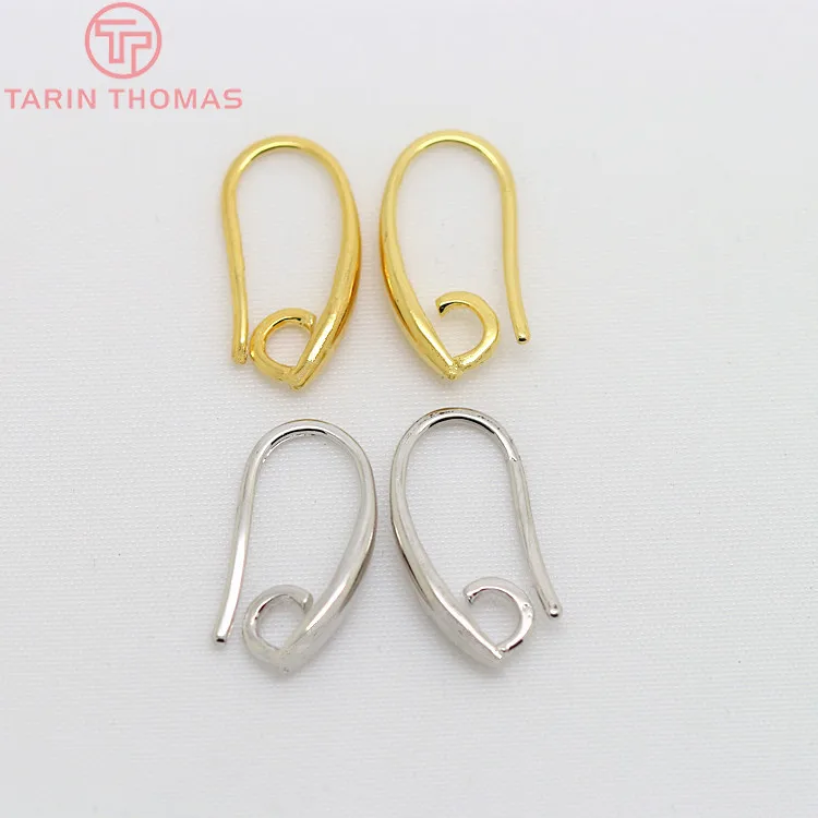 (2490)12PCS 7x14MM 24K Gold Color Plated Brass Earrings Hooks High Quality Diy Jewelry Findings Accessories Wholesale