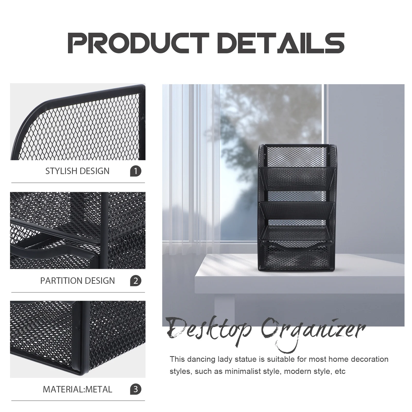 

Desktop Organizer Storage Box Metal Pen Holder Large Capacity Desk Stationery Drawer Organizer Storage Box