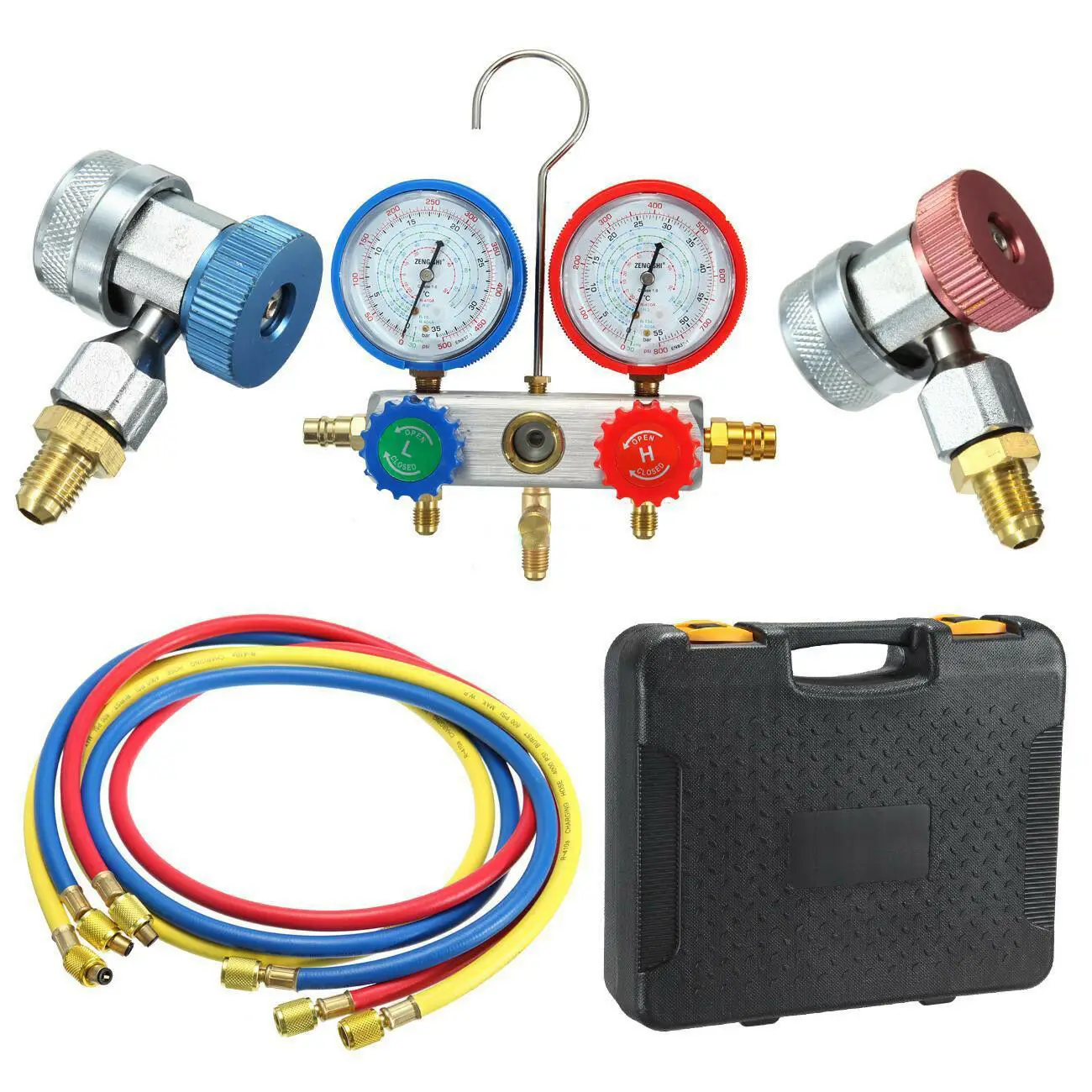 Samger Koelmiddel Manometer Set W/Doos Airconditioning Koeling Set Opladen Slang Voor R134A R22 R12 R502 Koudemiddelen