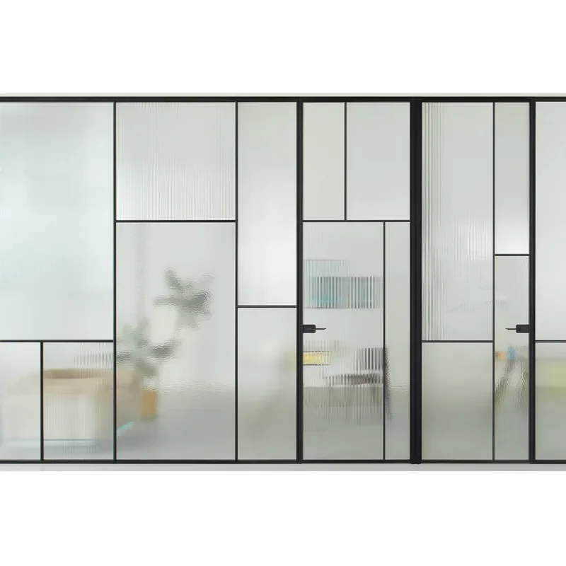 Metal Frame Office Partition with Changhong Glass Double Layer Tempered Door Floor Spring Screen for Workspace Division