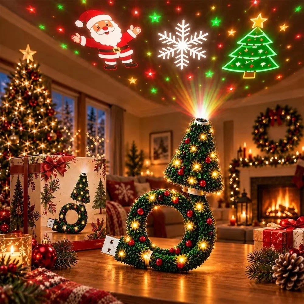 New Christmas Projector Light, Plug and Play HD Christmas Projector, USB Powered Christmas Night Light with 6+ Holiday Patterns