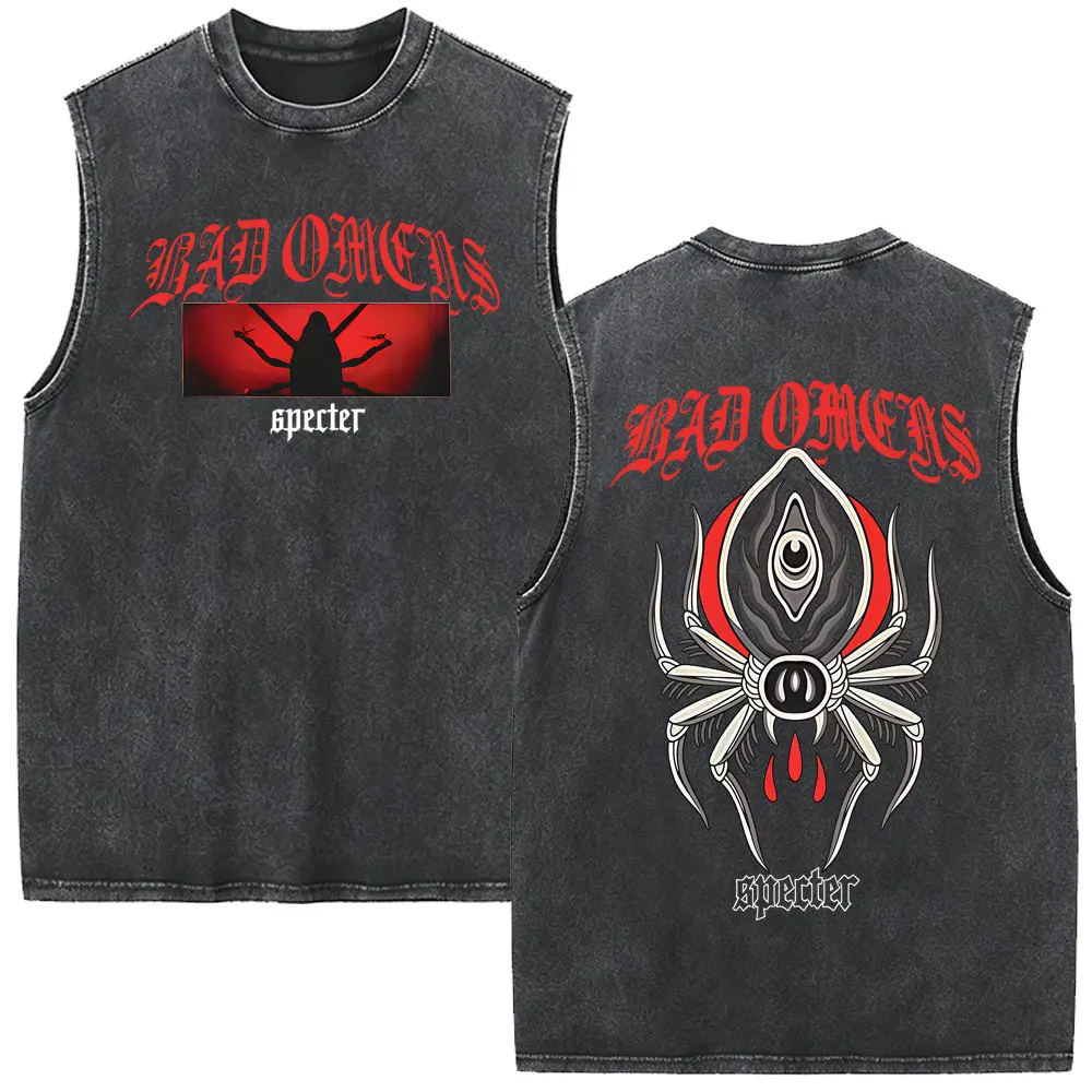 Bad Omens Band Specter Spider Vintage Washed Tank Tops Men Women Rock Oversized Sleeveless Vest T Shirt Male Pure Cotton T-shirt