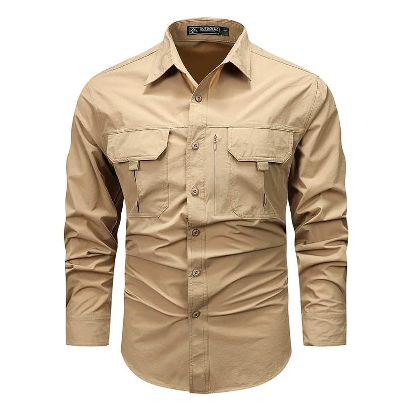 Spring Autumn Men Cargo Military Long Sleeve Shirts Mans Casual Lapel Breathable Shirts Man Outdoor Streetwear Blouses Shirt Top