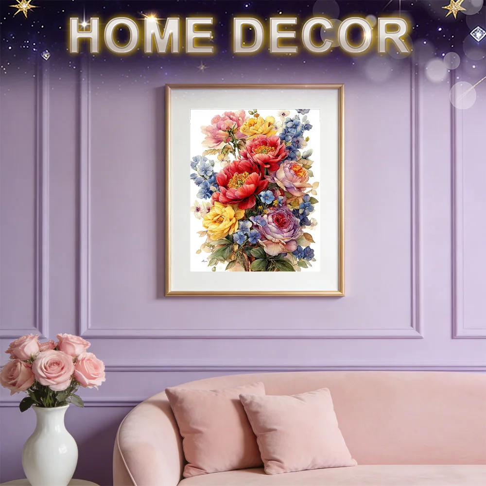HUACAN Diamond Painting Kit Flower Rose Hydrangea  AB Fairy Dust Full Round Drill Art Lilac Floral Diamond Mosaic Art view 3