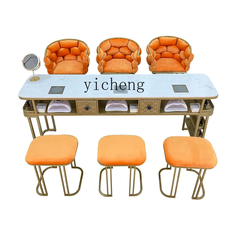 ZC Marble Nail Table and Chair Suit with Vacuum Cleaner Standard Seven Holes Socket Single Double Three-Person Table