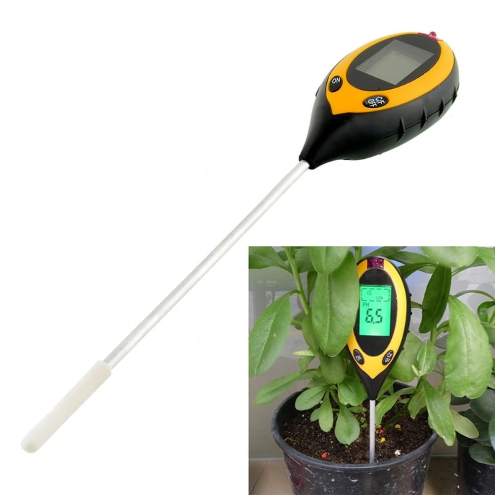 Professional 4 in 1 Soil PH Meter LCD Digital Temperature Sunlight Moisture PH Garden Soil Tester Acidity Alkali Analysis Meter