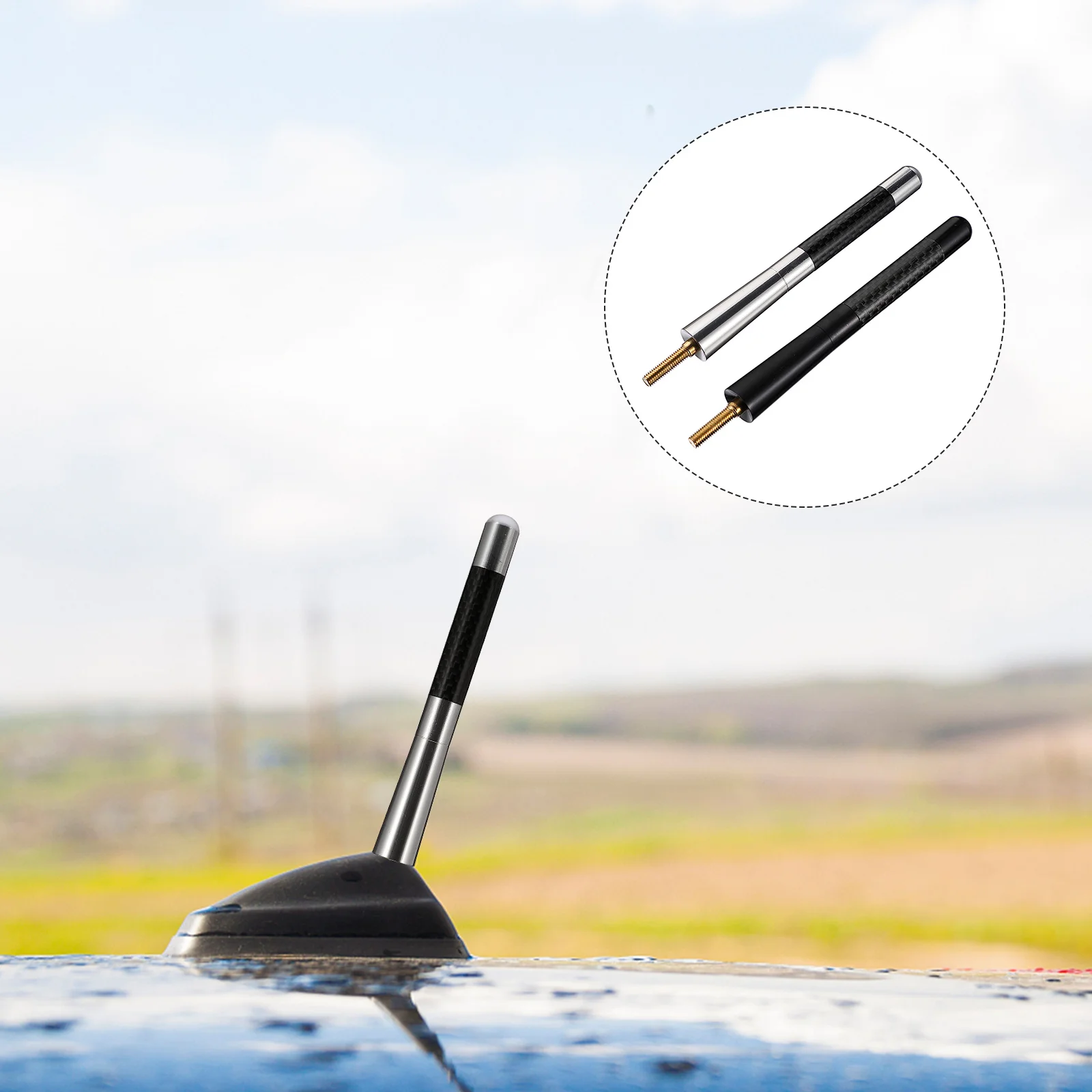 

2Pcs 12cm Carbon Fiber Car Radio Signal Antenna Universal Fit Metal Styling Accessory Compact Shape Exquisite Reception