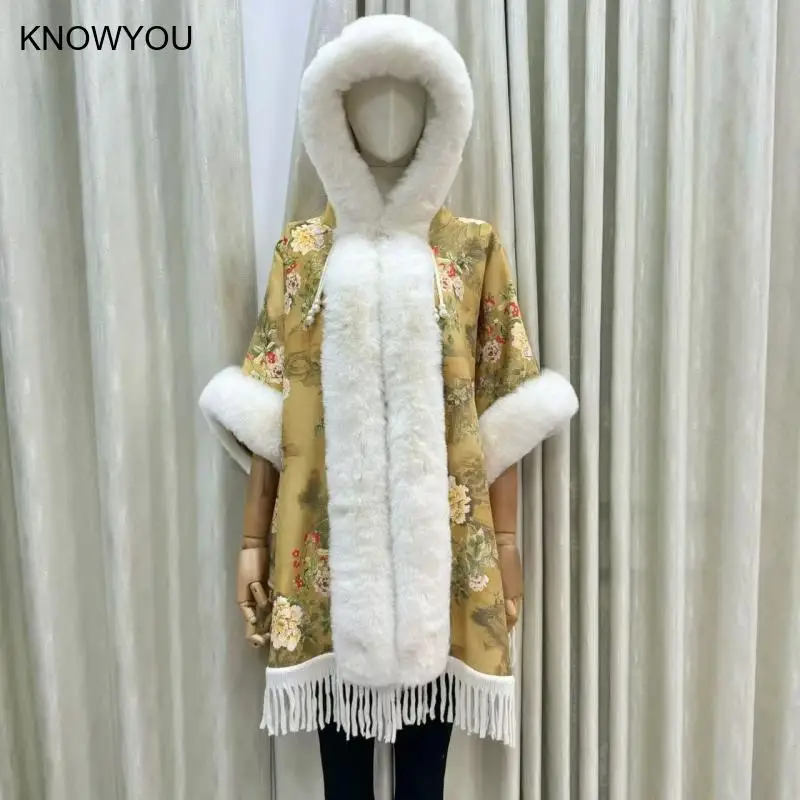 

2025 утолщенная красная флисовая куртка с капюшоном, шерстяной плащ с меховым воротником, женская куртка, короткая верхняя одежда, теплая уютная шаль на плечо