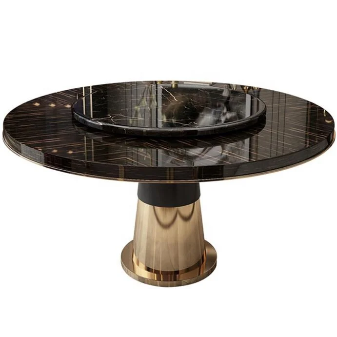 

/Shanghai Muchun Furniture Modern Ebony Wood Marble Round Rotating Dining Table Luxury