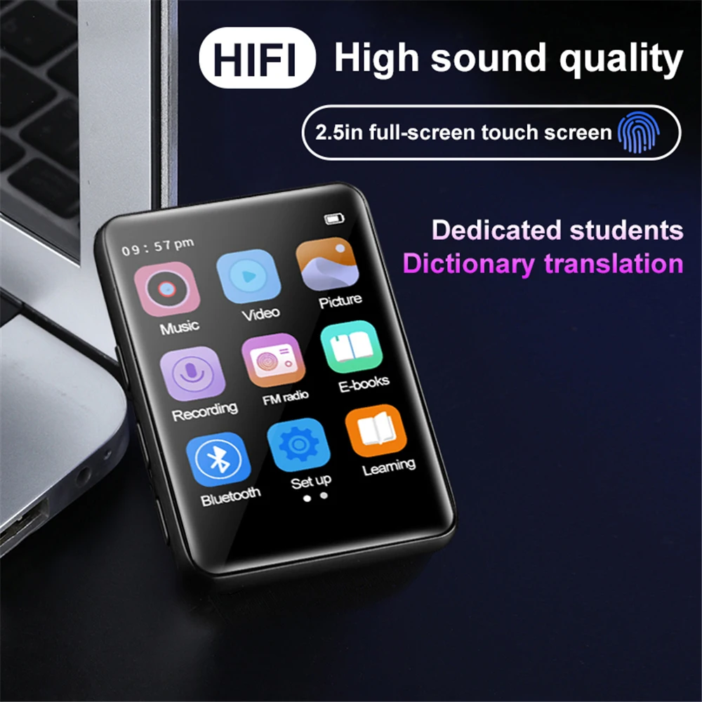 Metal MP4 Player Built-in Speaker 2.5 inch Color Touch Screen MP3 E-book Alarm Clock Recording FM Radio Video Music Player