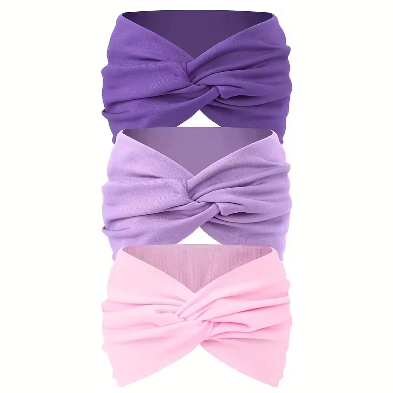 3 Stück breite Haarbänder für Damen, aus elastischem, einfarbigem Material, rutschfestes Haaraccessoire für Sport und Bewegung, vielseitiges Accessoire. – Detail 2