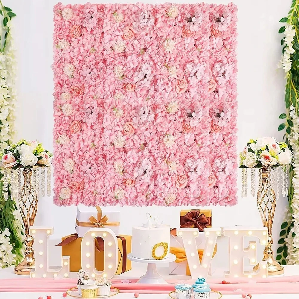 

Pink Silk Roses Artificial Flower Wall Panels Backdrop for Wedding Celebration Bridal Shower 3D Hydrangea Home Party Decoration