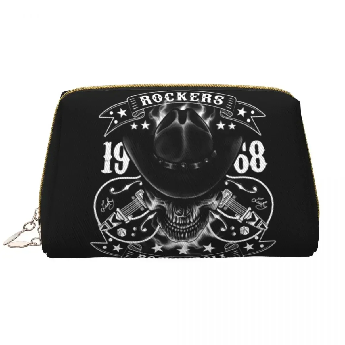 

Skull 1968 Rockers Rock N Roll Guitars Bikers Travel Cosmetic Bag Toiletry Makeup Organizer Lady Beauty Storage Kit