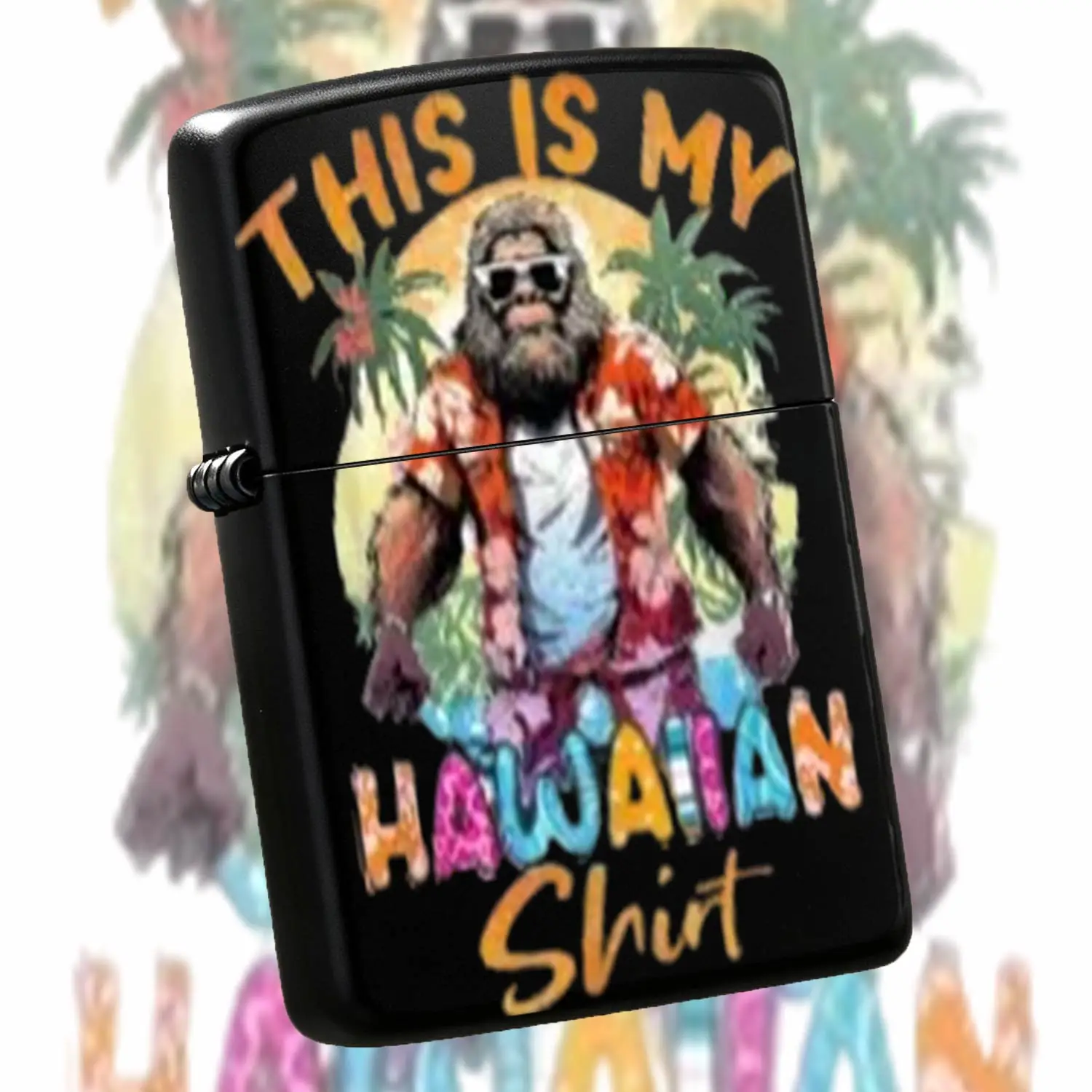 Novelty Bigfoot Themed Lighter With This Is My Hawaiian Shirt Print, Fun Tropical Vacation Style Portable Igniter For Daily Outdoor Travel Party Gatherings, Exquisite Unique Holiday Present For Friends Family, Chic Deco A Humorous And Inter