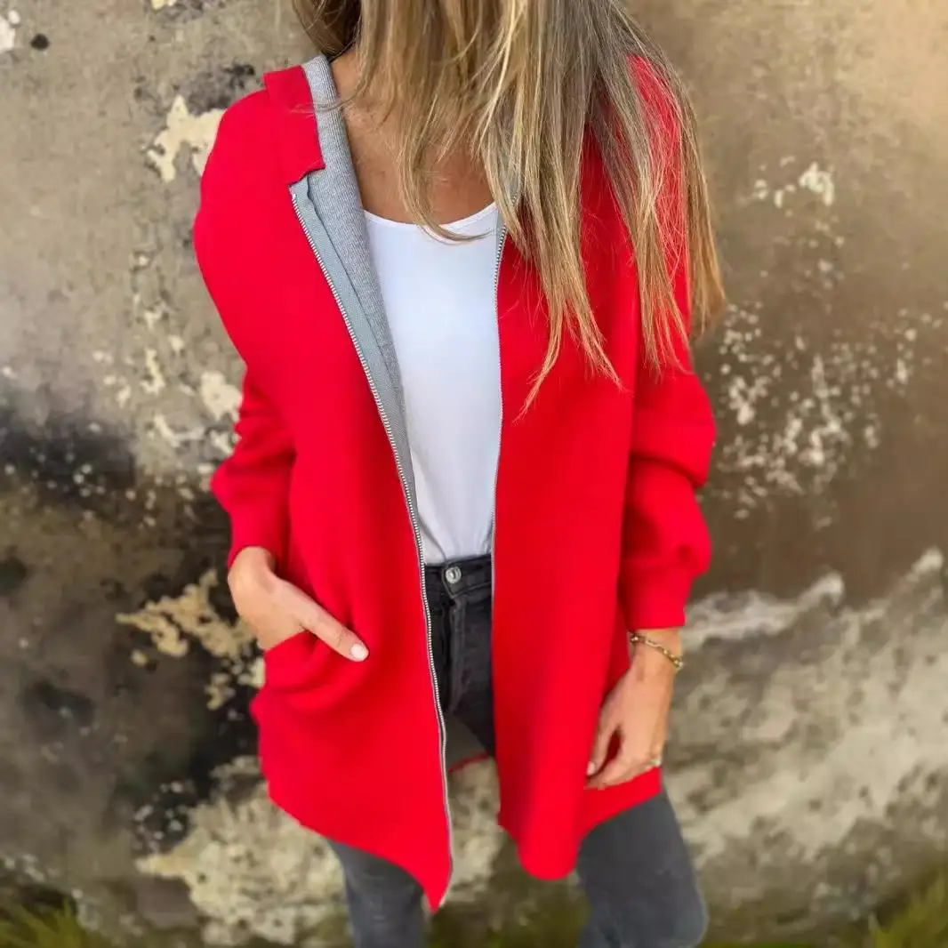 

Женская ветровка с капюшоном, длинными рукавами, на молнии, из полиэстера, стандартной длины