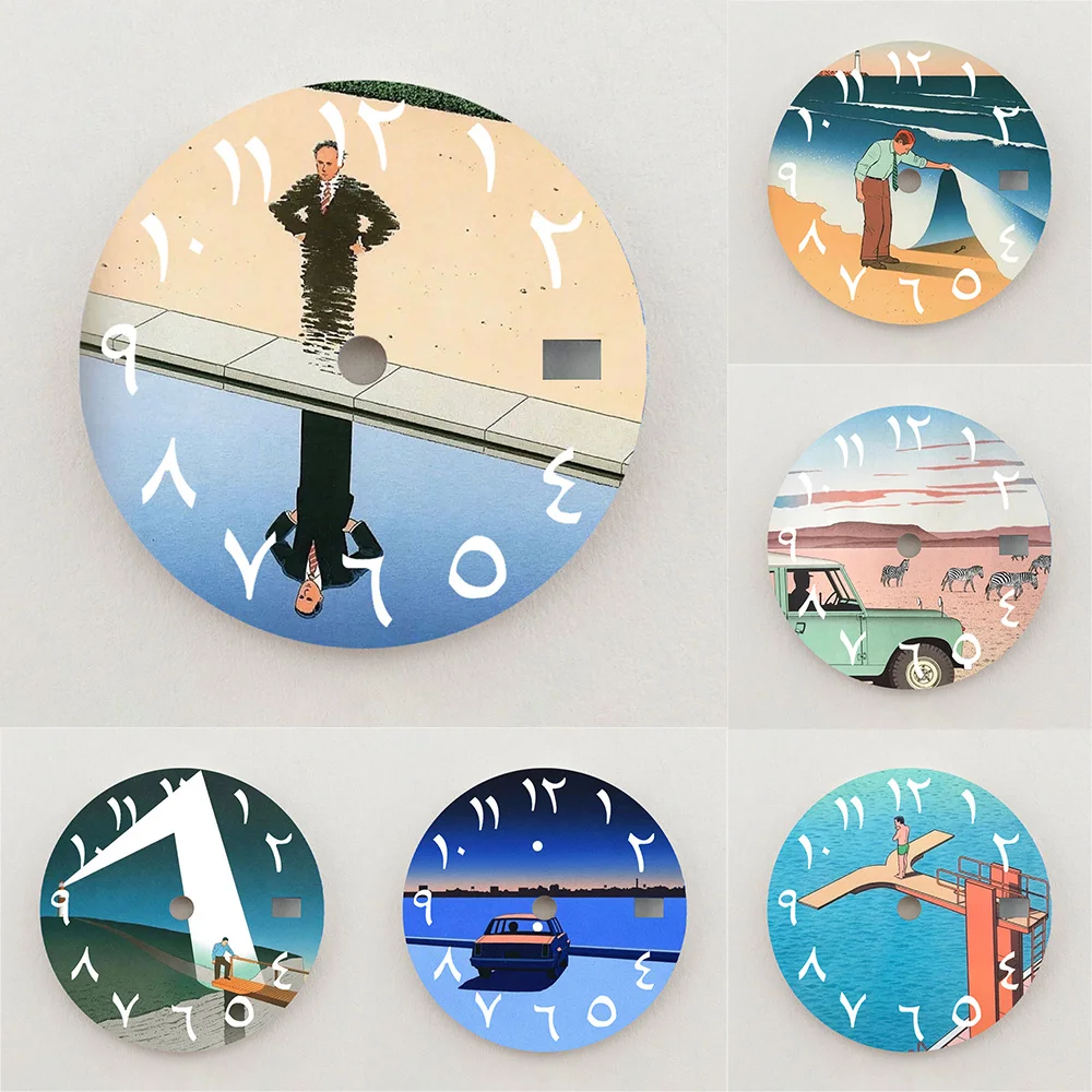 28.5mm Dial NH35 Dial Abstract Retro Surrealist Art Arabic Numeral Dial NH36 Dial Watch Accessories Fits NH35/NH36 Movements
