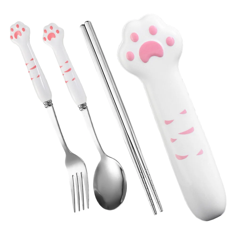 

1 set 1 Set Stainless Steel Cutlery Set Portable Reusable Fork Spoon Chopsticks Camping Utensils Travel Silverware Lunch Box