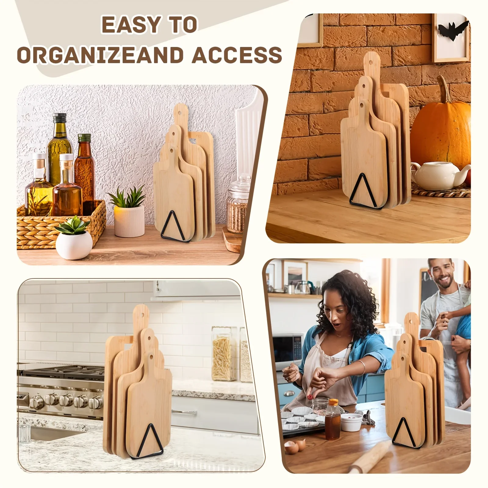4-Slot Metal Cutting Board Storage Rack Divided Organizer for Kitchen Countertop Space Saving Holder
