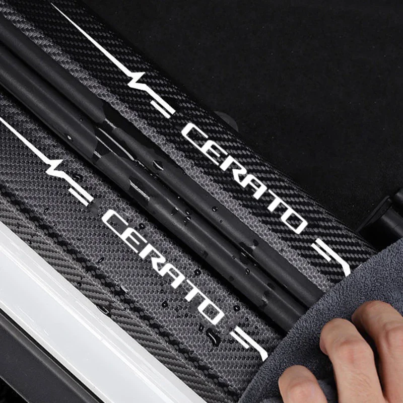 Carbon Fiber Car Door Threshold Anti Scratch Tape Decals Film for KIA Cerato Logo Sill Trim Sticker Scuff Scratch Accessories