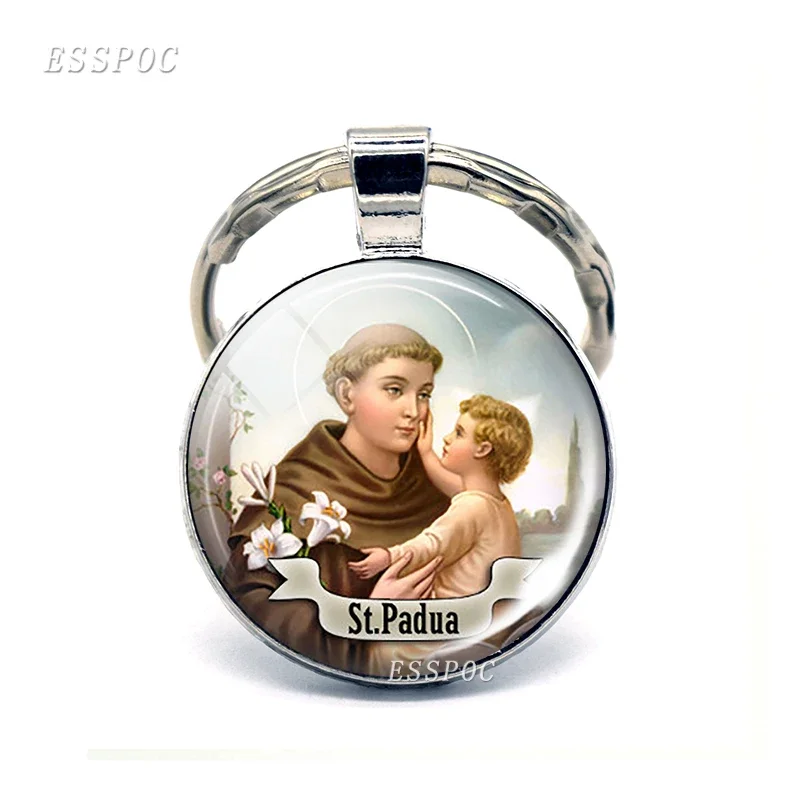 St Anthony Keychain Saint Keyring Love Medal Christian Gifts Religious Cabochon Religious Jewerly Key Chain Ring - Image 4