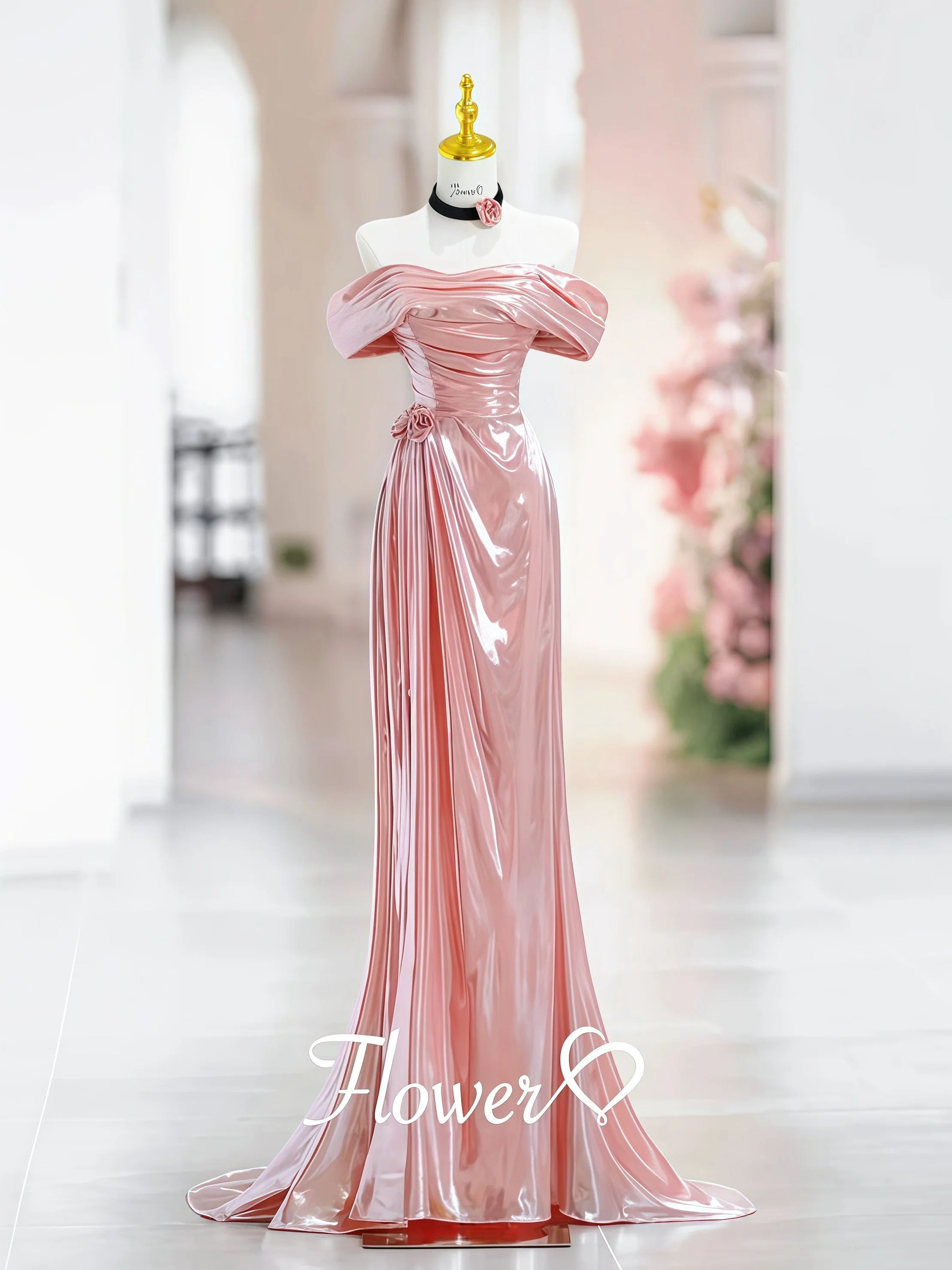 

2025 Glamorous Pink Evening Dress One Shoulder Mermaid Pleated Strapless Host Special Occasion Celebrity Prom Dress New