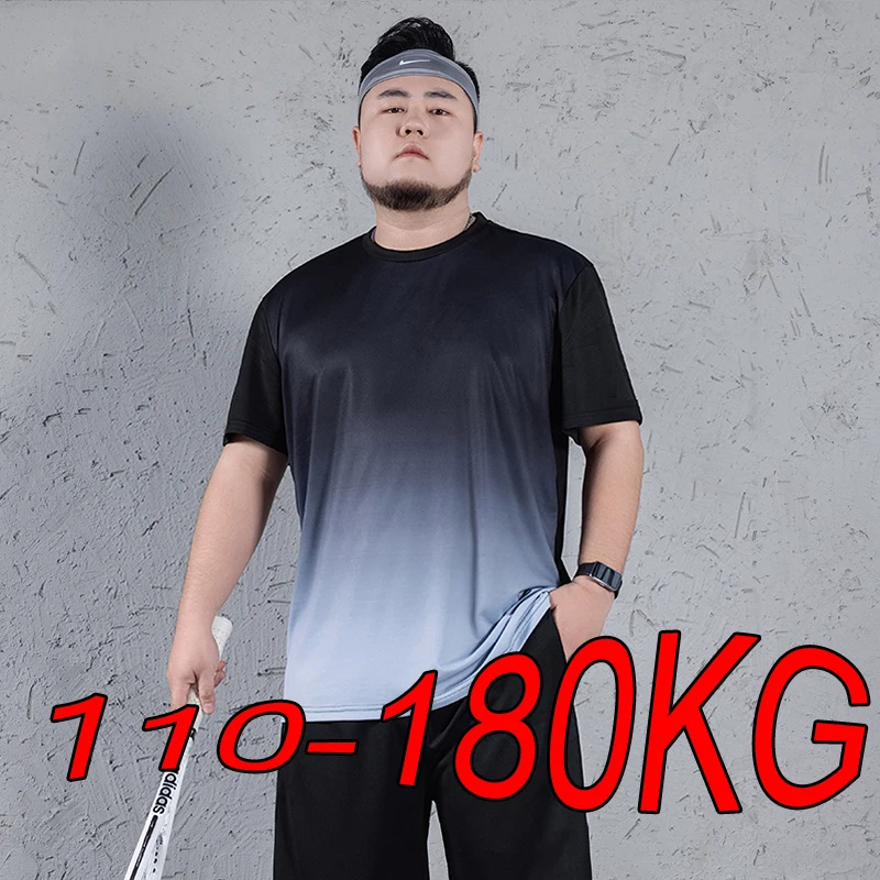 Large SizeT Shirt Men Short-sleeved Pull on Round Neck Oversized T-shirt Outdoor Loose Casual Sports Fitness Men Clothing