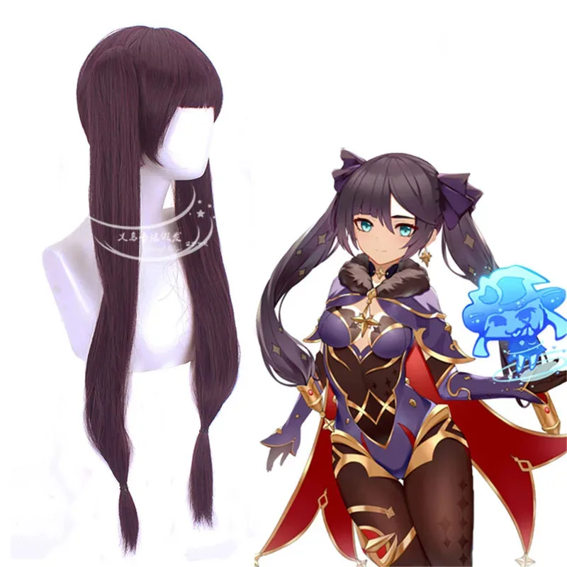 CyGame Genshin تأثير منى Megistus شعر مستعار طويل ذيل حصان تأثيري حلي مقاومة للحرارة الشعر الاصطناعية النساء لعب الأدوار الباروكات