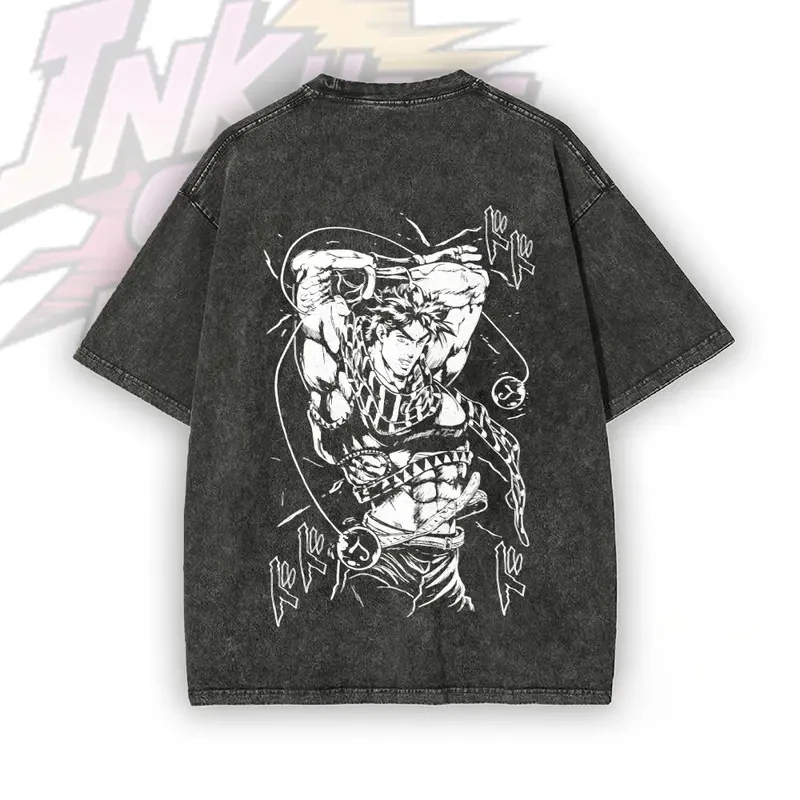 Joseph Joestar Print T-shirt JoJo's Bizarre Adventure Clothing Men Women Cotton Tshirts Vintage Washed T Shirt Anime Streetwear