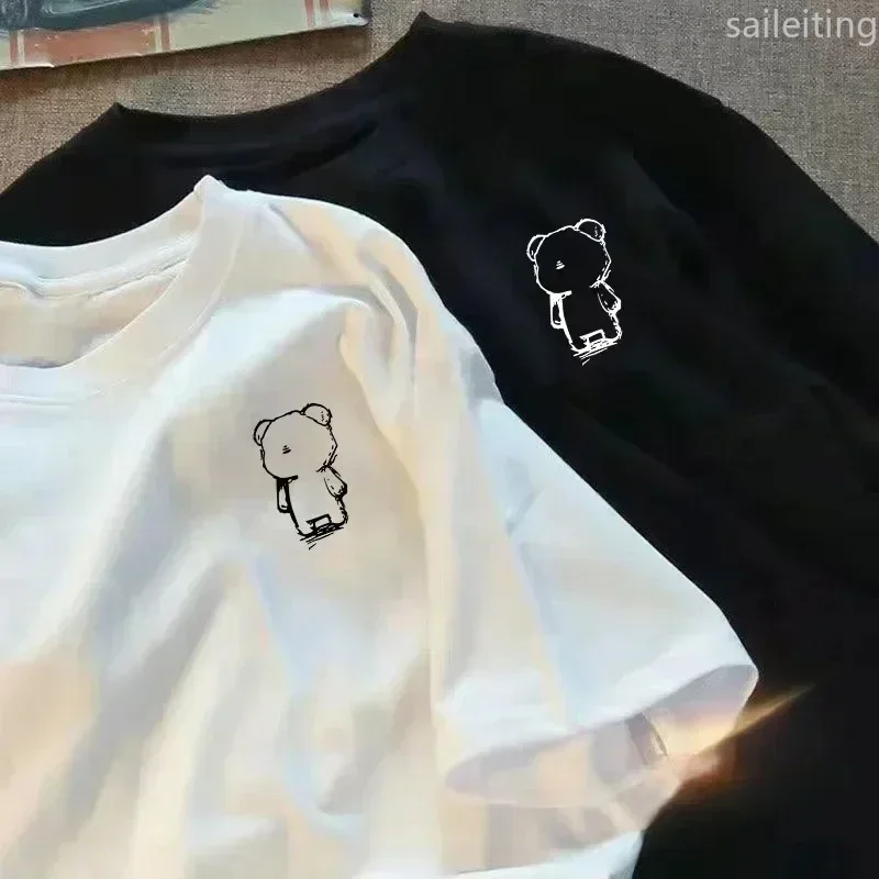 Summer Women's Printed Short-sleeved Female American Fashion Casual Couple New Simple T-shirt Top Fashion Aesthetic Clothes