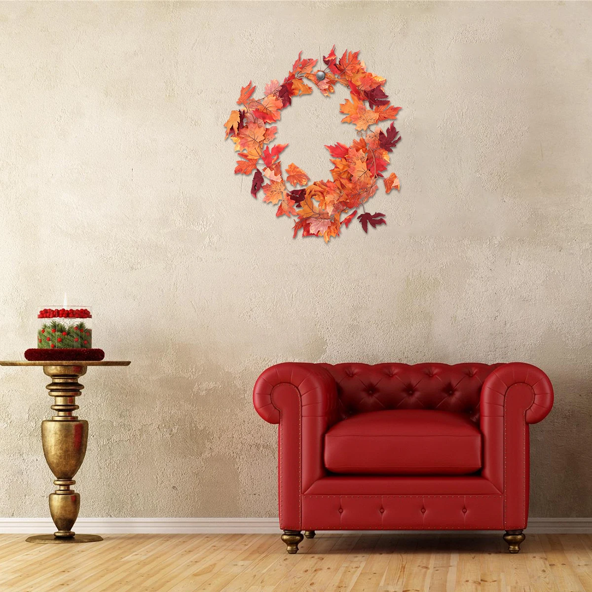 

Simulated Maple Leaf Rattan Vine Decor Halloween Centerpiece Outdoor Thanksgiving Decorations Fall Home Garland Garden