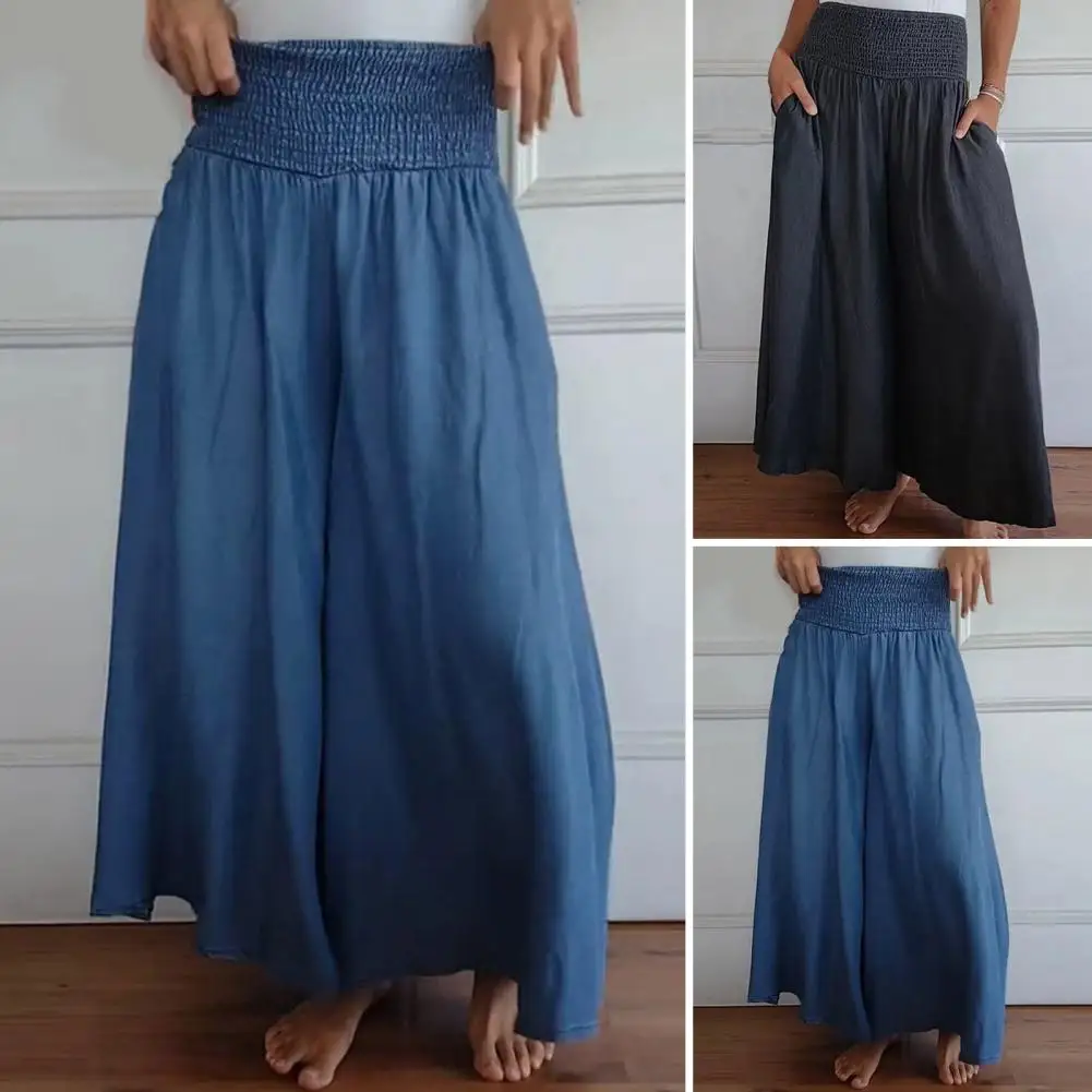 Spring Autumn Long Loose Casual Baggy Flowy Soft Pleated Wide Leg Pants Women Wide Leg Elastic High Waist Trousers Clothing 2024