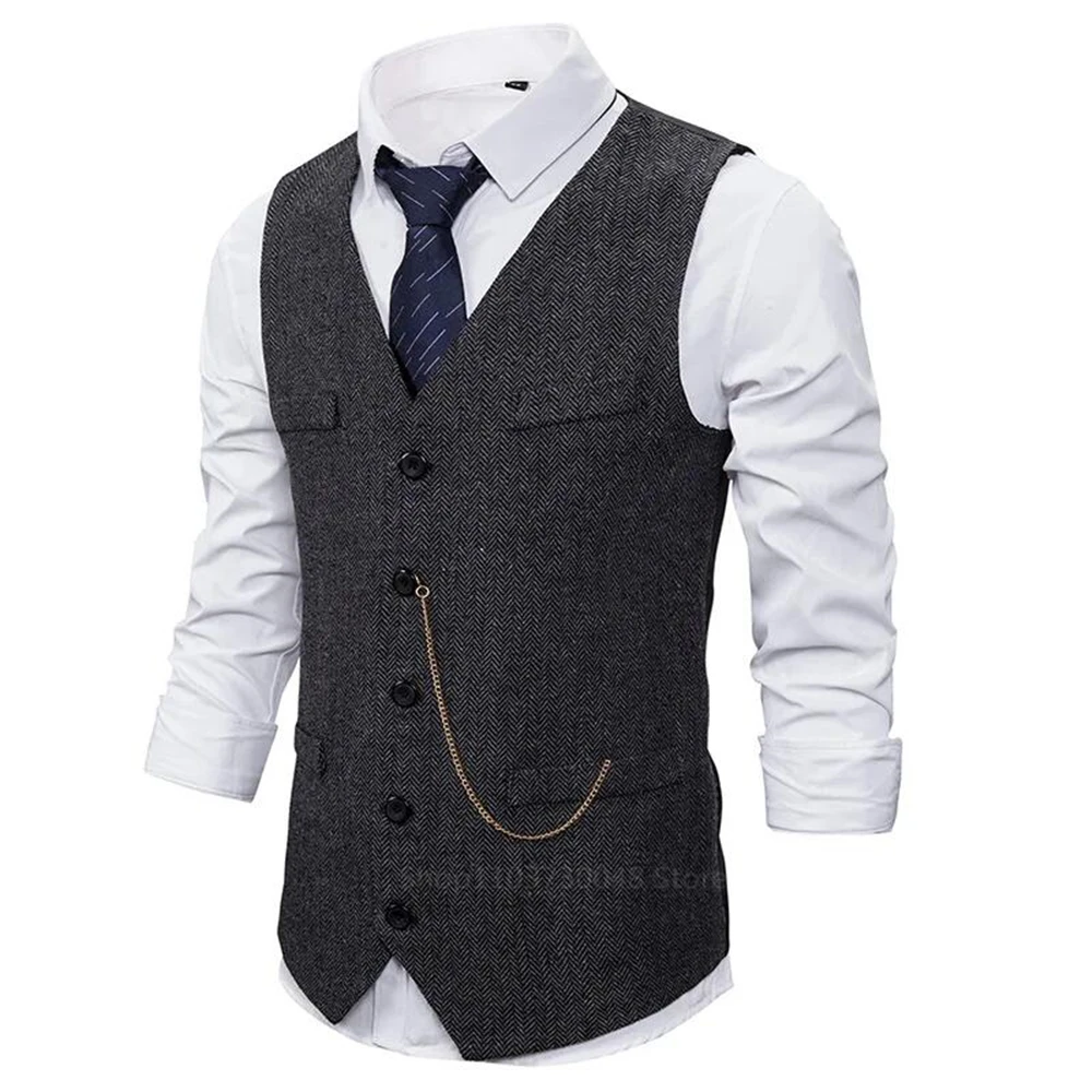 New Arrival Dress Vests For Men Slim Fit Mens Suit Vest Male Herringbone Waistcoat Casual Sleeveless Formal Business Jacket