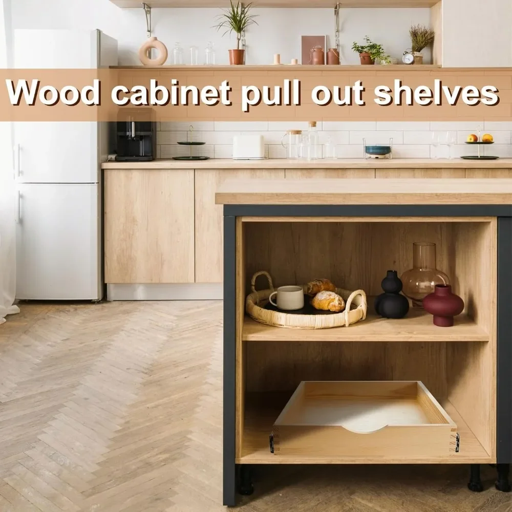4 Set Rak Gulung Tutup Lembut Organizer Kabinet Baki Tarik Kayu, Lemari Dapur Rak Dapur Geser Rakitan Sepenuhnya