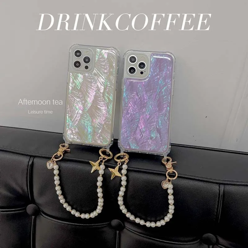 

Ins корейский натуральный браслет фритиллярии Женский Для iPhone14 13 12pro Max XR XS 7 8 Plus Мягкий чехол из ТПУ с цепочкой чехол для телефона