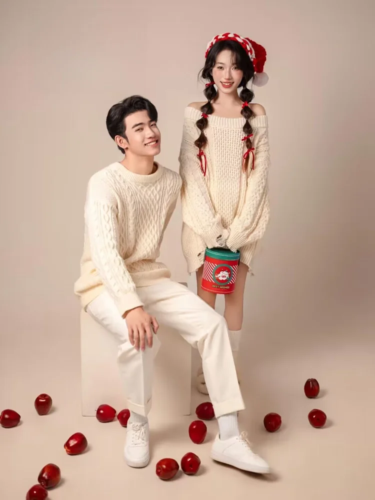 

Artistic Couple Winter Theme Wedding Photo Shoot Sweater Style Studio Photography Clothing Ladies Ethnic Stage Costume