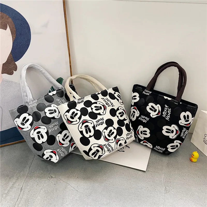 Disney torebka damska 2023 myszka Mickey Minnie płócienna Tote torba dla dziewczynek śliczne Anime wielofunkcyjna torba na Lunch prezenty