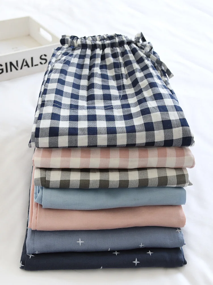 

Couples Cotton Pajama Pants Loose Fit Lightweight Summer Home Pants Pure Cotton Gauze Material Men's Women's Sp Trousers