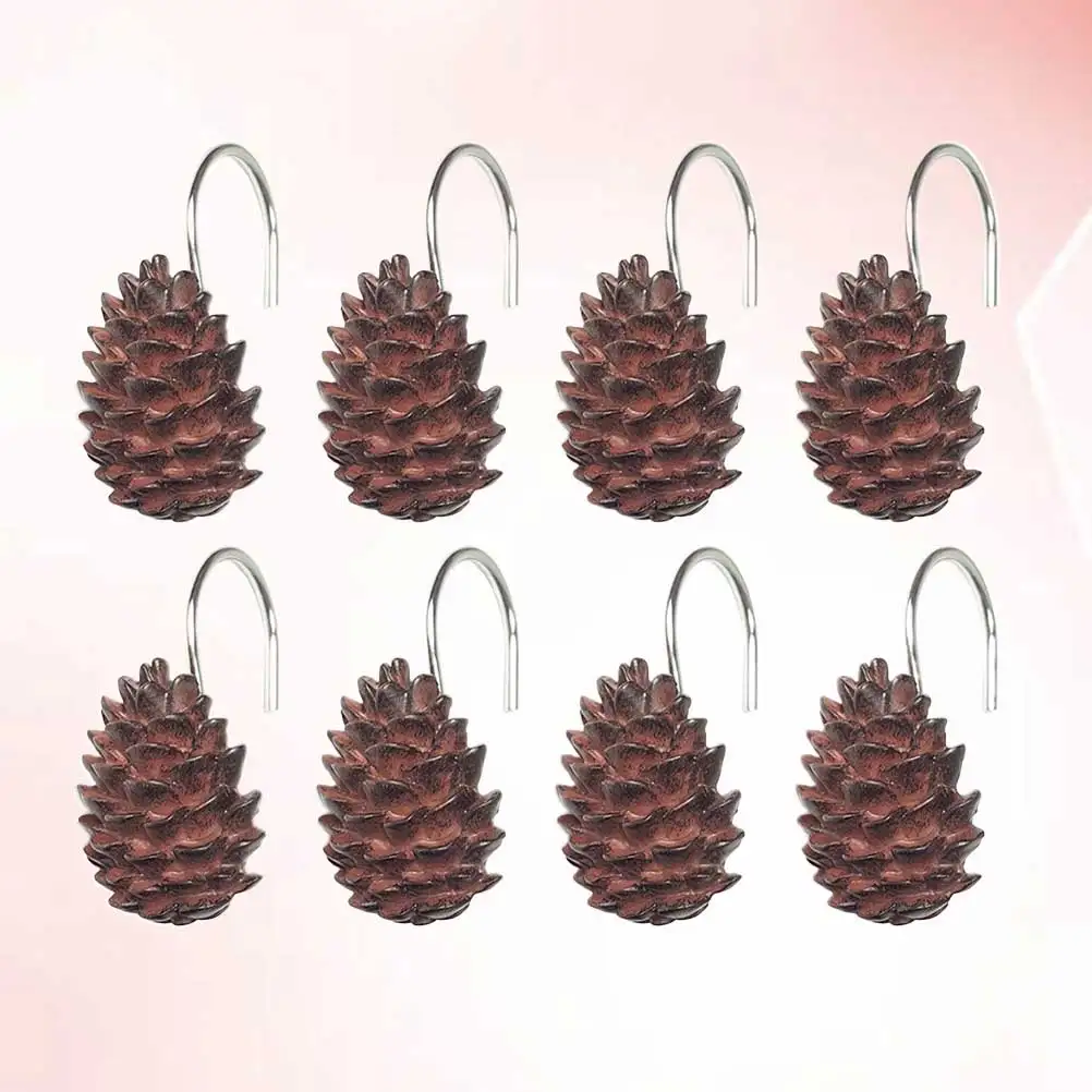 

24 Pcs Shower Curtain Hooks Decorative Resin Pine Cone Bathroom Accessories Forest Style Anti Rust Home Decor