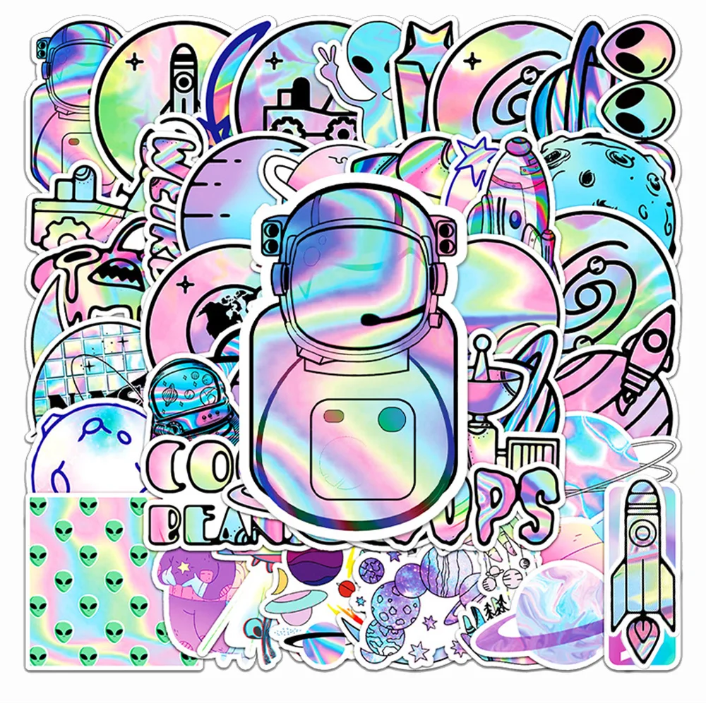 10/30/50 Stück Laser-Weltraum-Astronauten-Cartoon-Aufkleber Coole Alien-Raketen-Aufkleber Motorrad-Handy-Gitarren-Auto-Sticker Spielzeug Geschenk