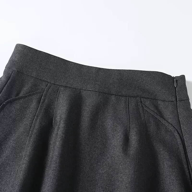 Dames Lente 2024 Nieuwe Mode Temperament Joker Textuur Gemengd Middellange Rok Retro Hoge Taille Rits Rok Mujer