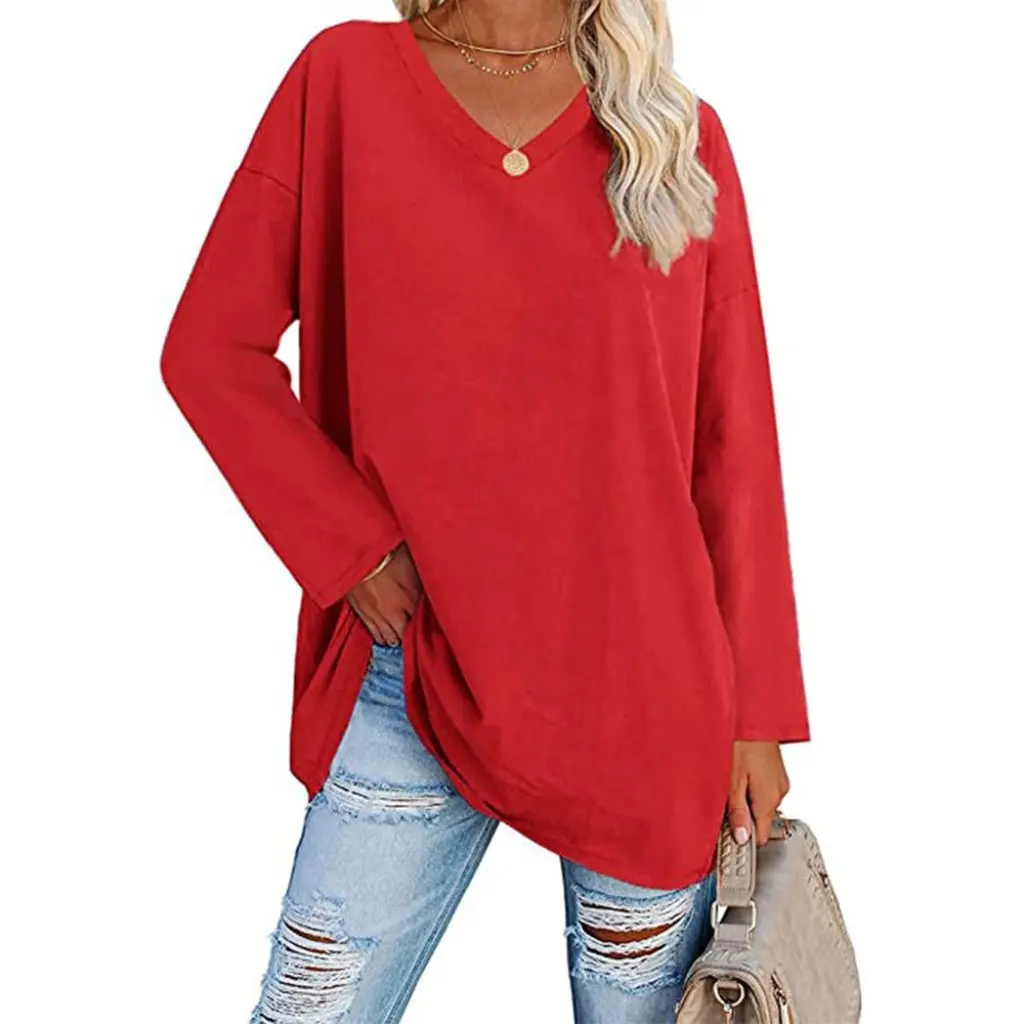 

Oversized Women's V-Neck T-Shirt Loose Shoulder Sleeve European American Style New Color Top for Ladies
