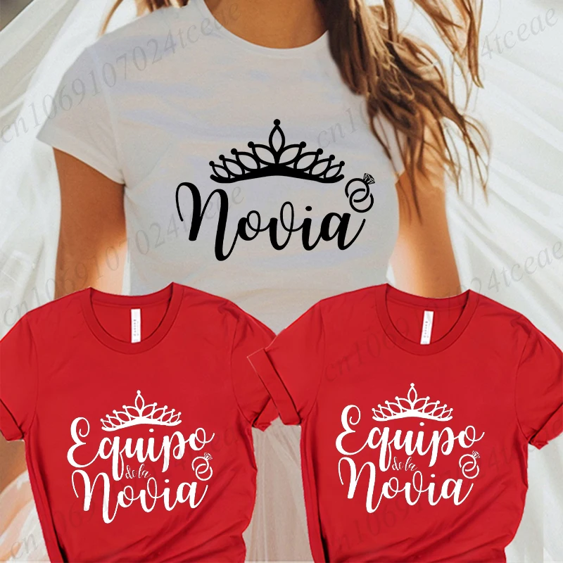 Spanish Girls Bachelorette Hen Party Blouses Harajuku Team Bride Squad T-Shirt Women Single Farewell Tops Bridal Wedding Tees