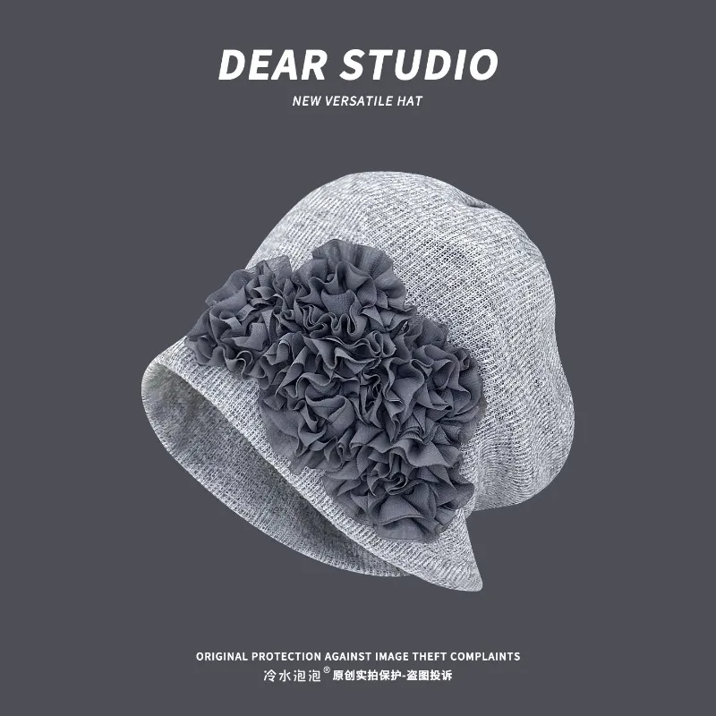 الكورية الرجعية المتخصصة مطوي زهرة تصميم بيني للنساء الخريف والشتاء الشارع عارضة تنوعا الأدبية السترة القبعات