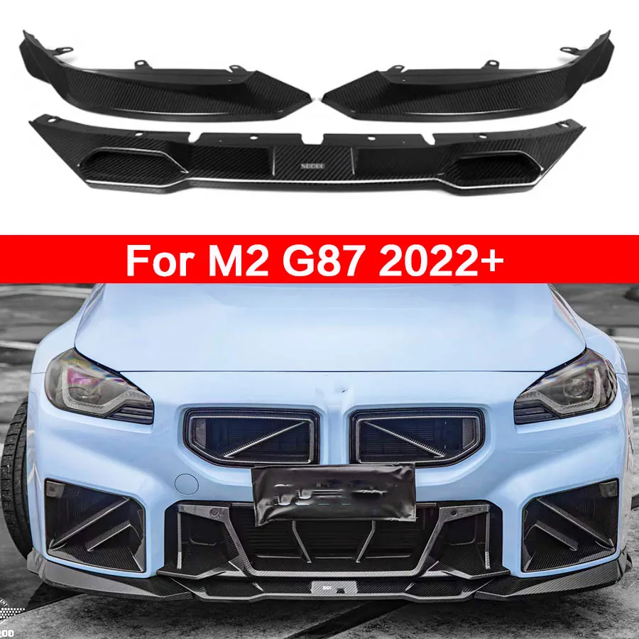 For BMW M2 G87 2022+ SQ Style Dry Carbon Fiber Car Front Bumper Diverter Spoiler Diffuser Front lip chin Shunt upgraded body kit