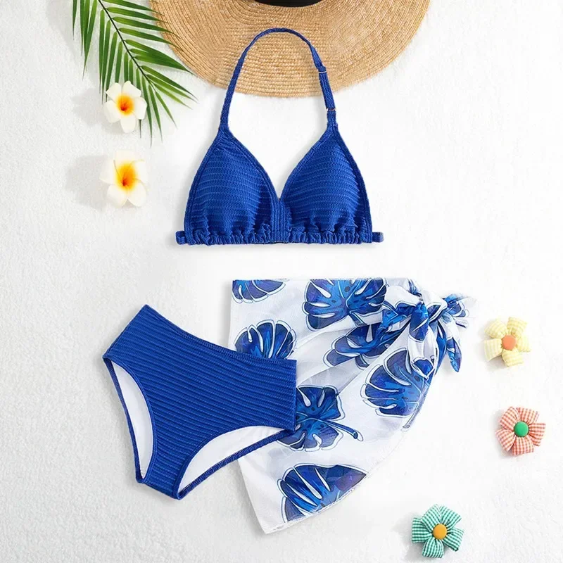 Costume da bagno per bambini Costume da bagno per bambini ﻿ Confezione da 3 set bikini stampati con foglie frontali per bambine e gonne 8-11 anni